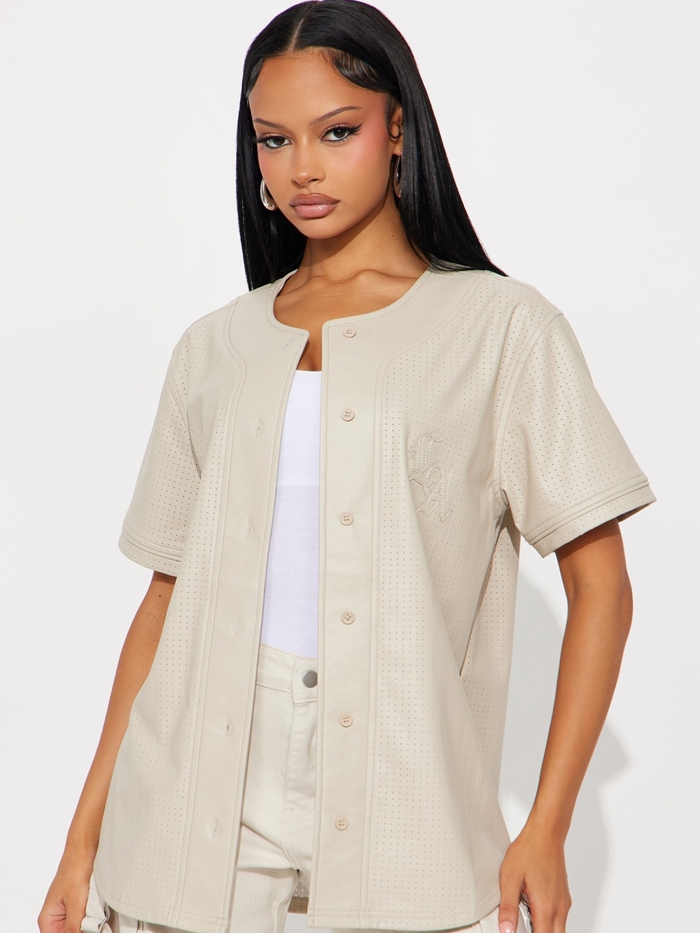 LA Locals Faux Leather Jersey Tee - Sand Color 1X